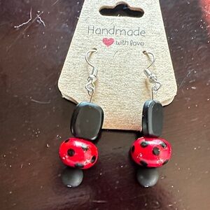 Handmade Black and Red Polka Dot Earrings